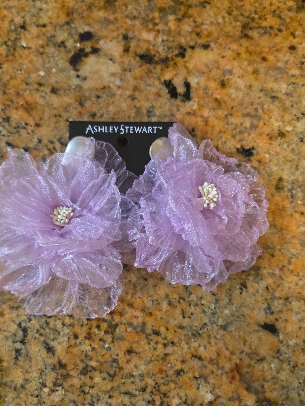 Ashley Stewart Sheer Lilac Floral Clip-On Earrings